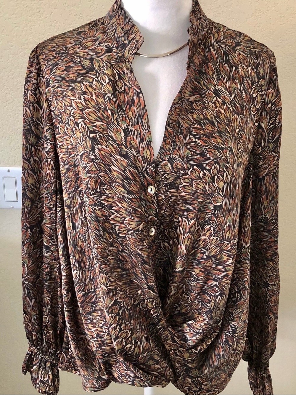 Chenault Brown Multicolor Twist-Front Blouse